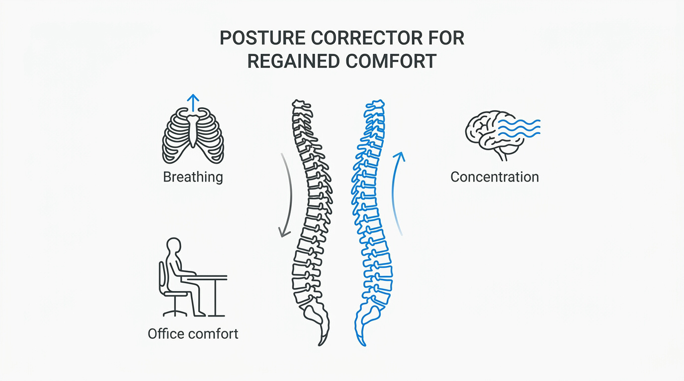 Comment soulager un mal de dos rapidement ? Personne utilisant un correcteur de posture pour soulager son mal de dos au bureau