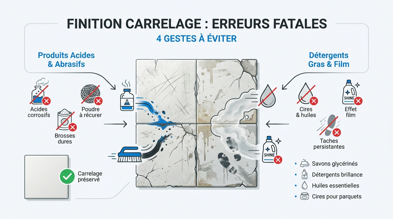 Nettoyage et entretien d'un carrelage mat pour éviter les taches