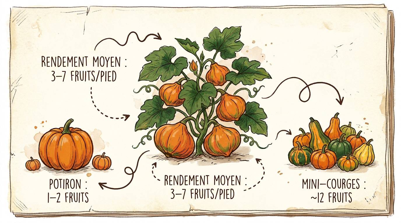 Tableau comparatif des rendements de courges et potimarrons par pied