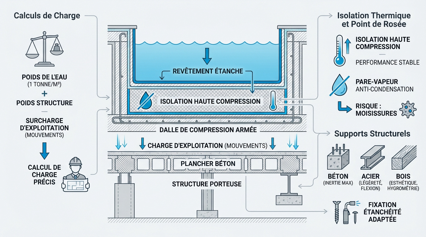 Analyse technique de la portance d'une dalle béton pour piscine en toiture terrasse