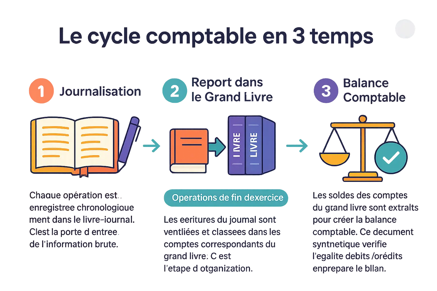 Cycle comptable : journal, grand livre, balance