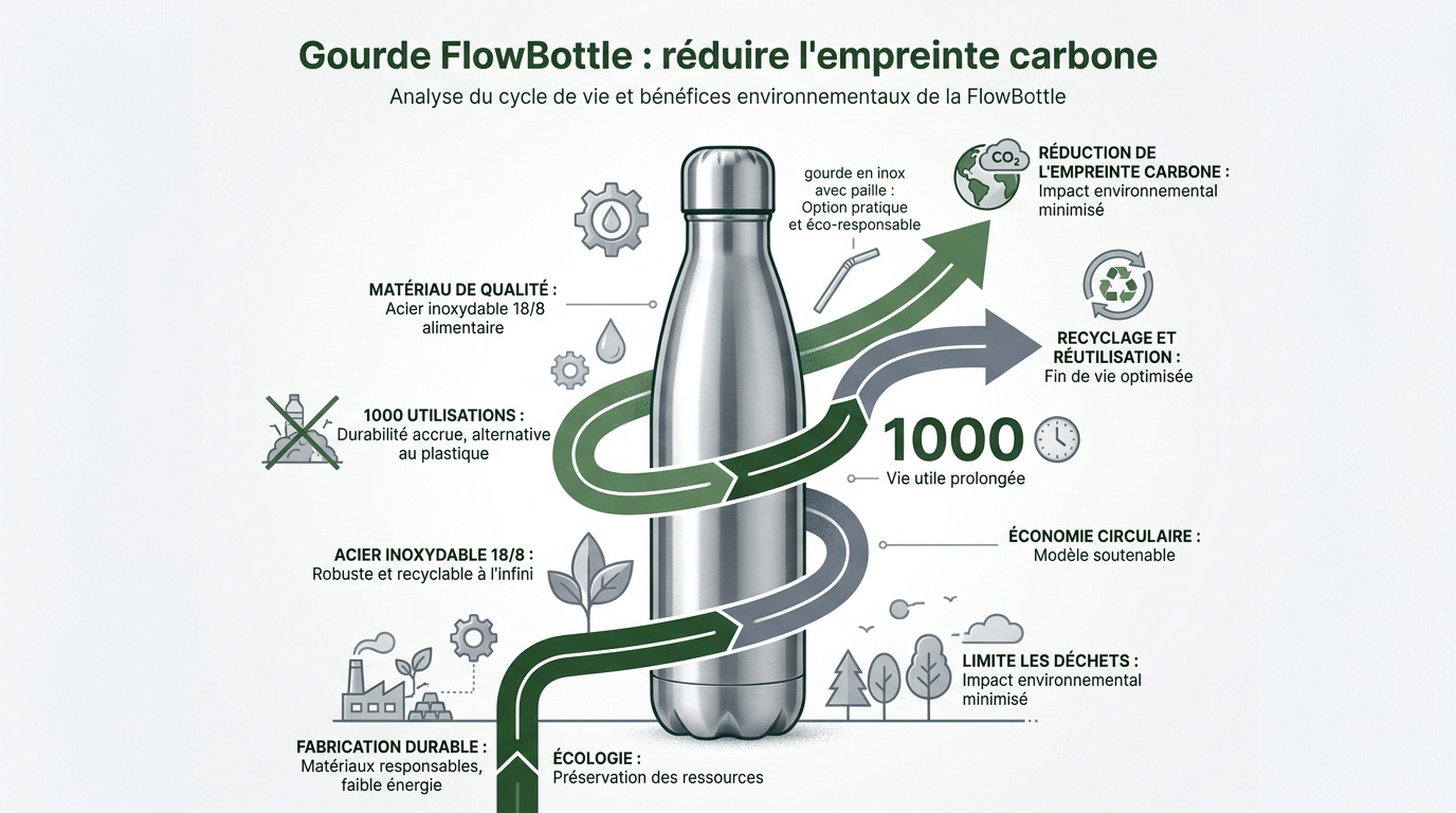Gourde FlowBottle en acier inoxydable durable pour réduire l'empreinte carbone