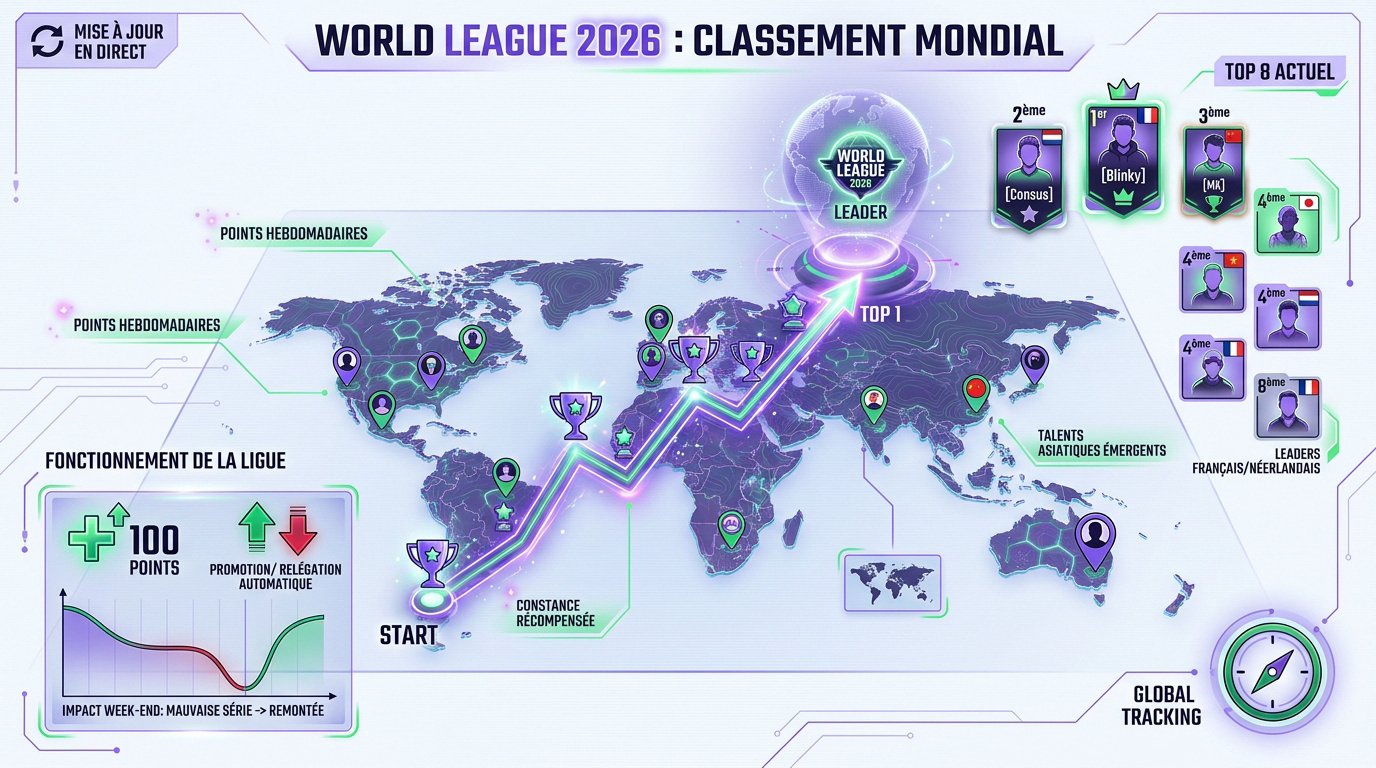 Classement actuel de la World League GeoGuessr 2026 avec les leaders régionaux