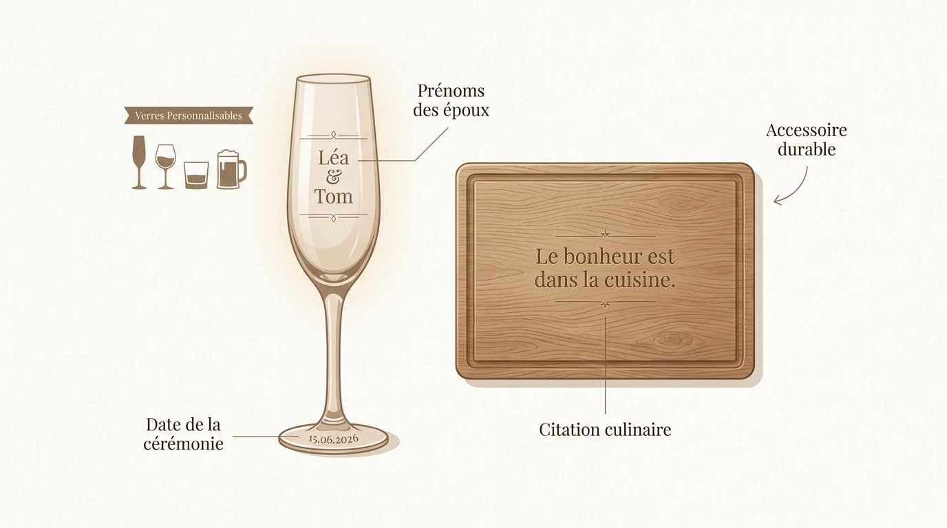 Verres et vaisselle personnalisés pour un mariage élégant