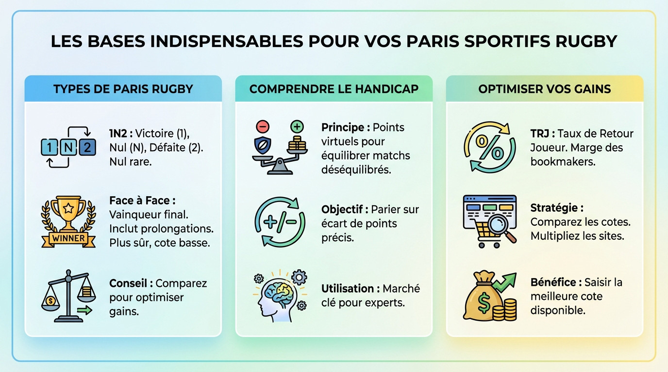 Joueurs en mĂȘlĂ©e illustrant les bases stratĂ©giques des paris au rugby