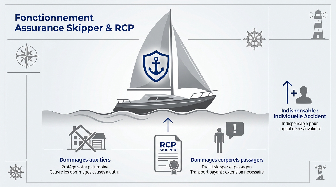 Skipper professionnel barrant un voilier avec des passagers en sécurité