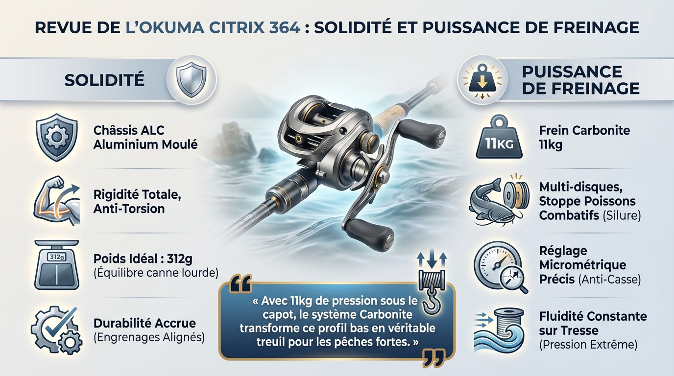Moulinet casting Okuma Citrix 364 avec bâti aluminium ALC et frein puissant