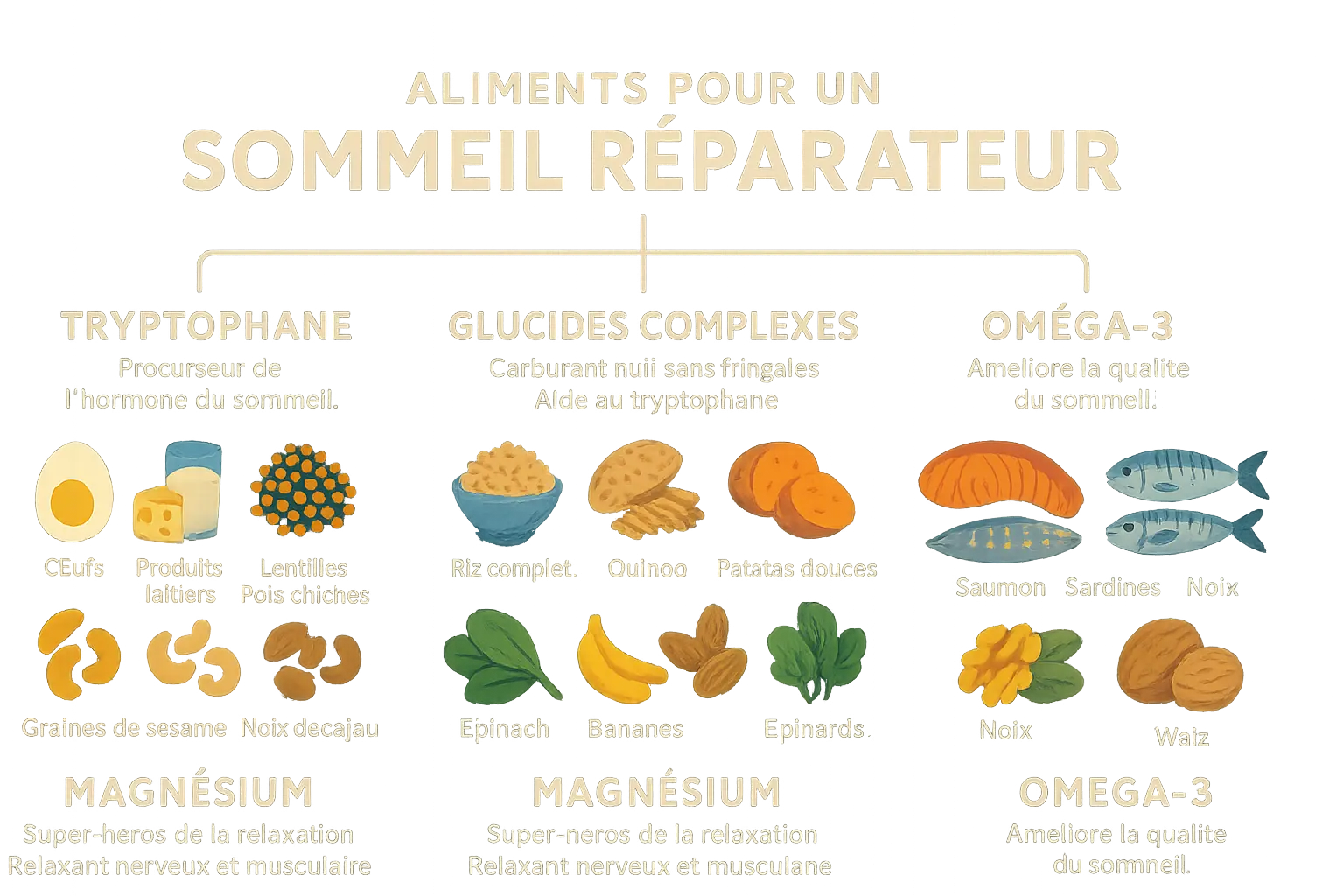 Illustration d'aliments favorables au sommeil