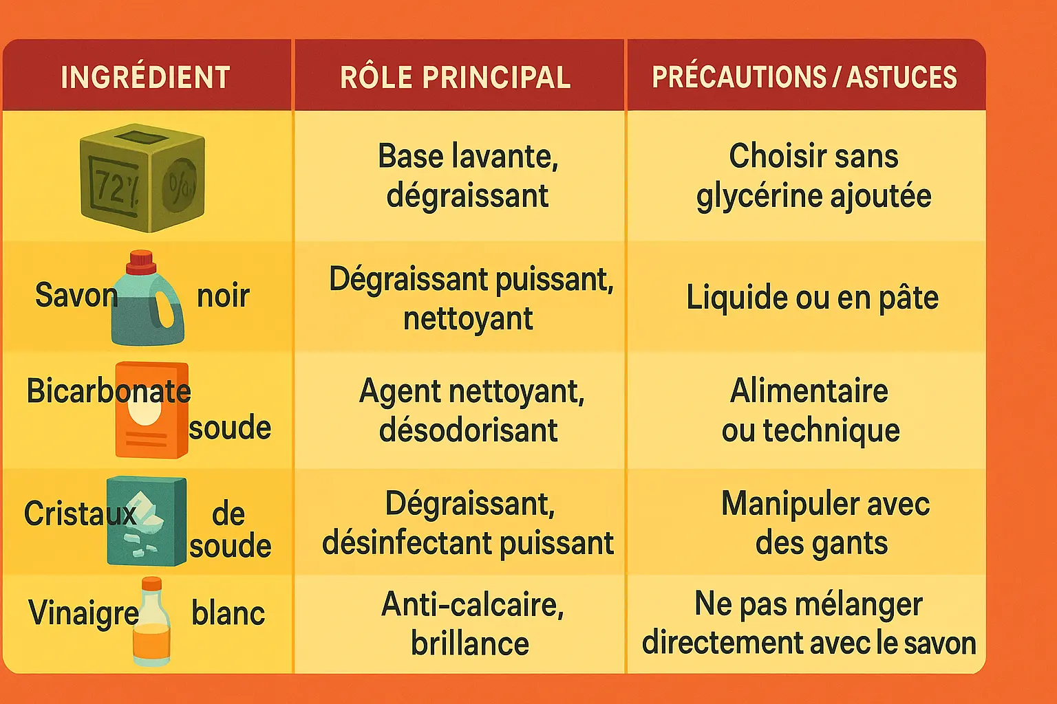 Ingrédients naturels pour liquide vaisselle maison