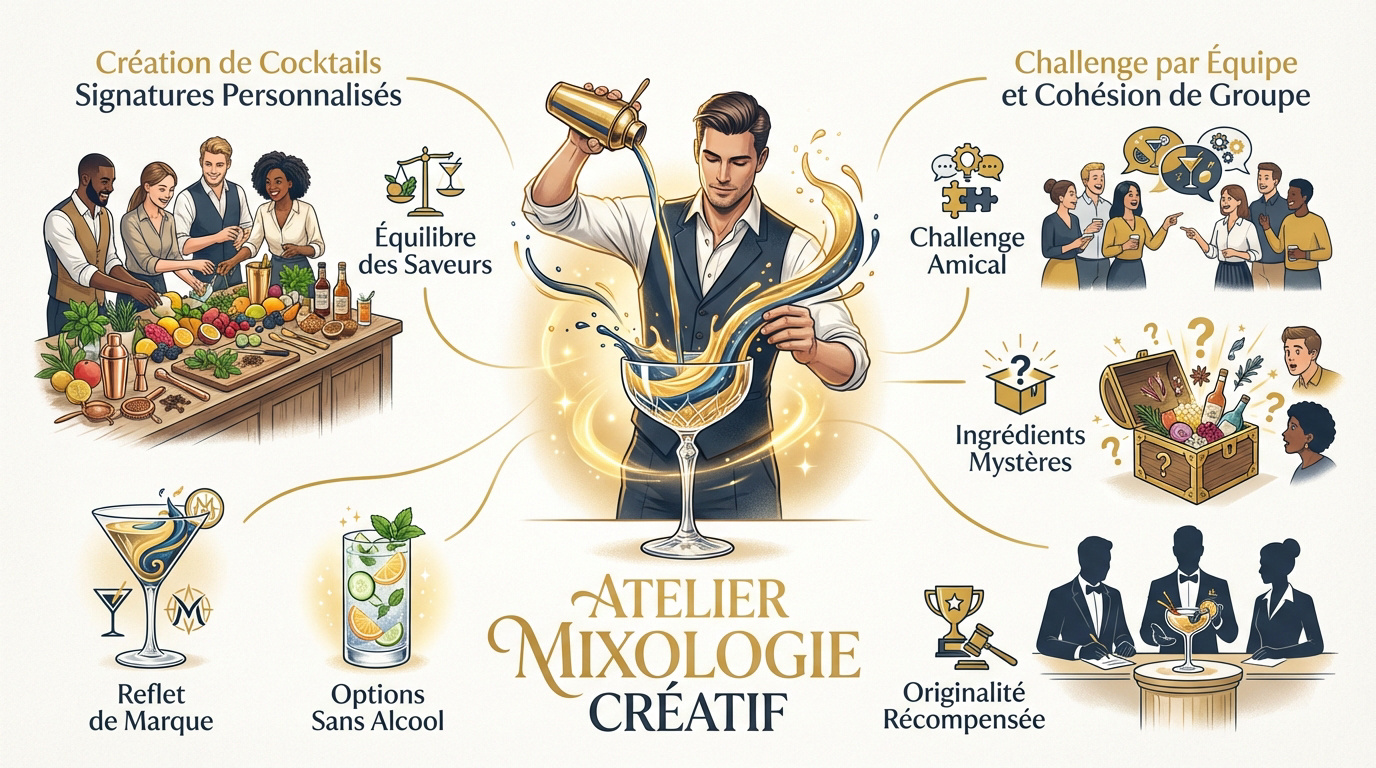 Atelier de mixologie créatif pour entreprise favorisant la cohésion d'équipe