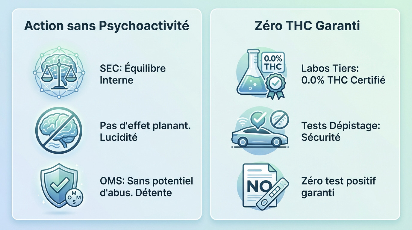 Schéma explicatif de l'action du CBD sans THC sur les récepteurs du système endocannabinoïde