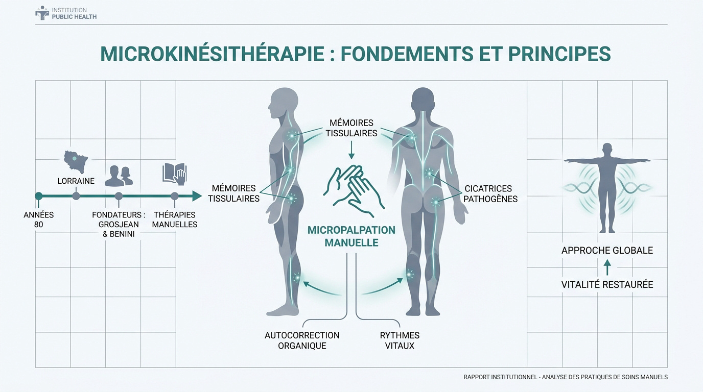 Praticien effectuant une séance de microkinésithérapie par micropalpation manuelle