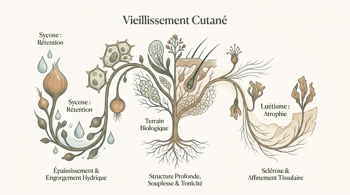 Comparaison visuelle entre le vieillissement cutané de type sycose et luétisme