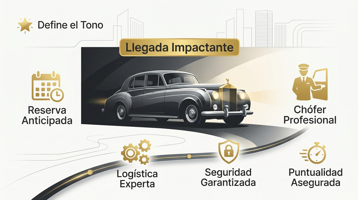 Alquiler de coches para eventos: elegancia y lujo en Madrid 1 Coche de lujo clásico llegando a un evento exclusivo en Madrid