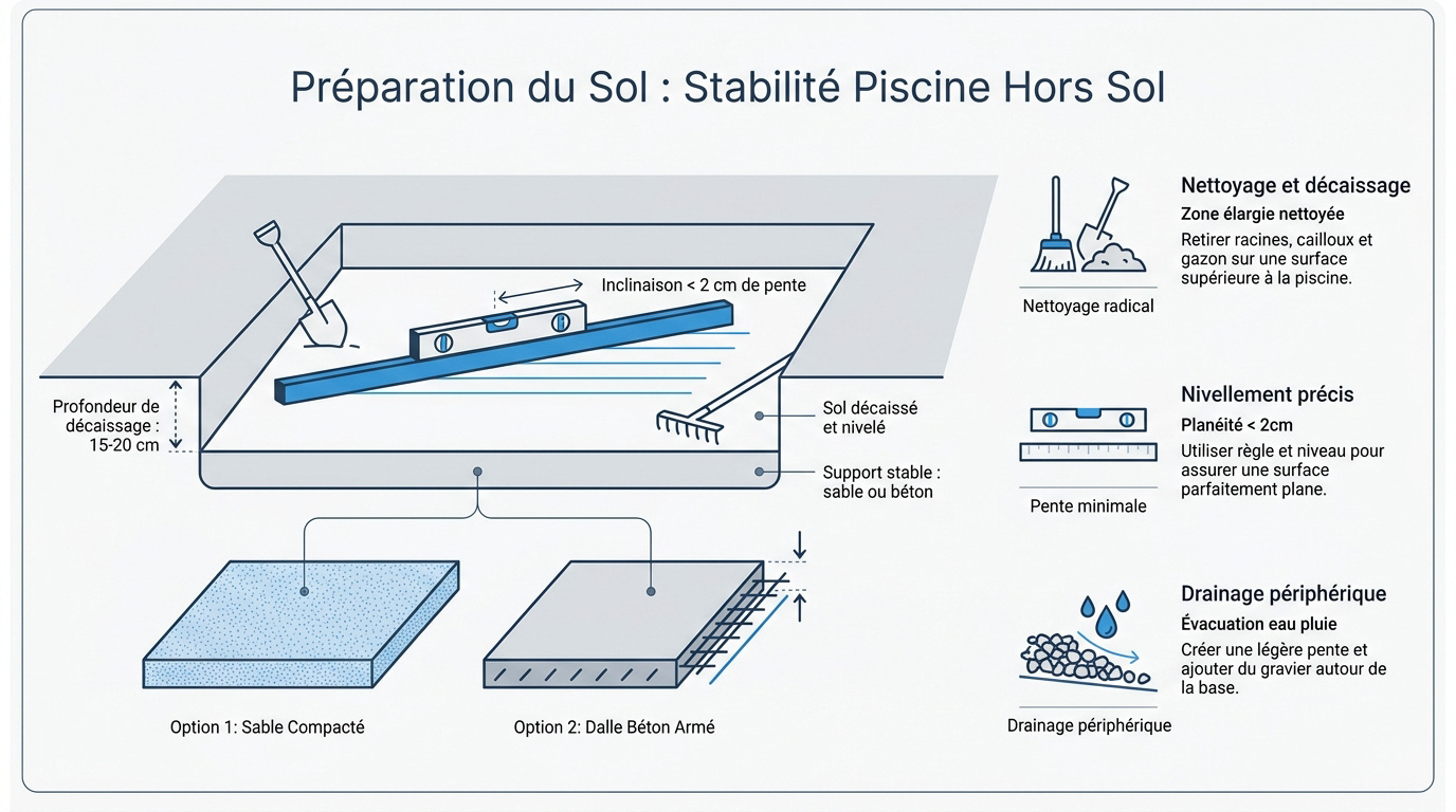 Préparation du terrain et décaissage pour installation de piscine hors sol