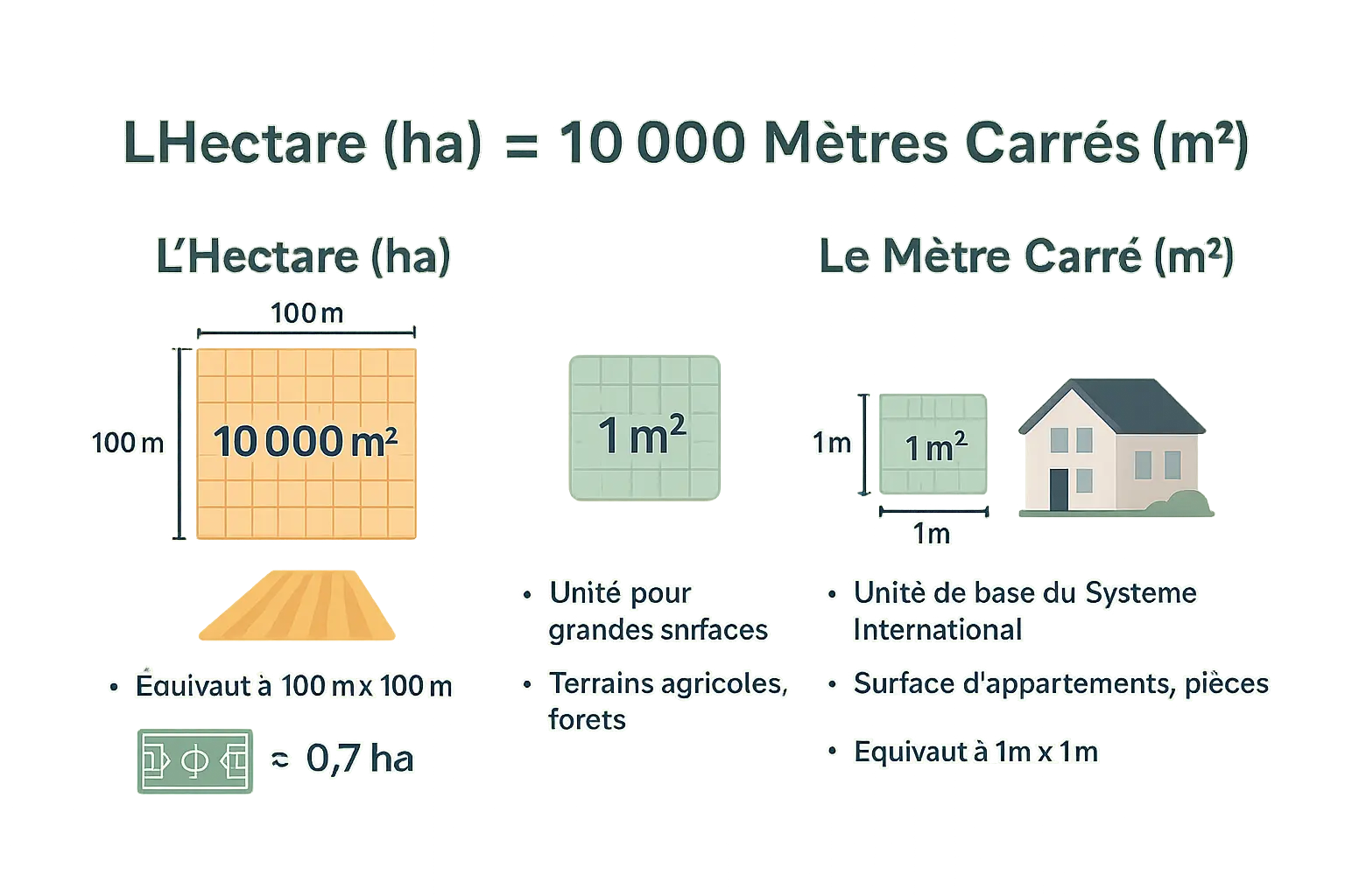 Visualisation d'un hectare en mètres carrés
