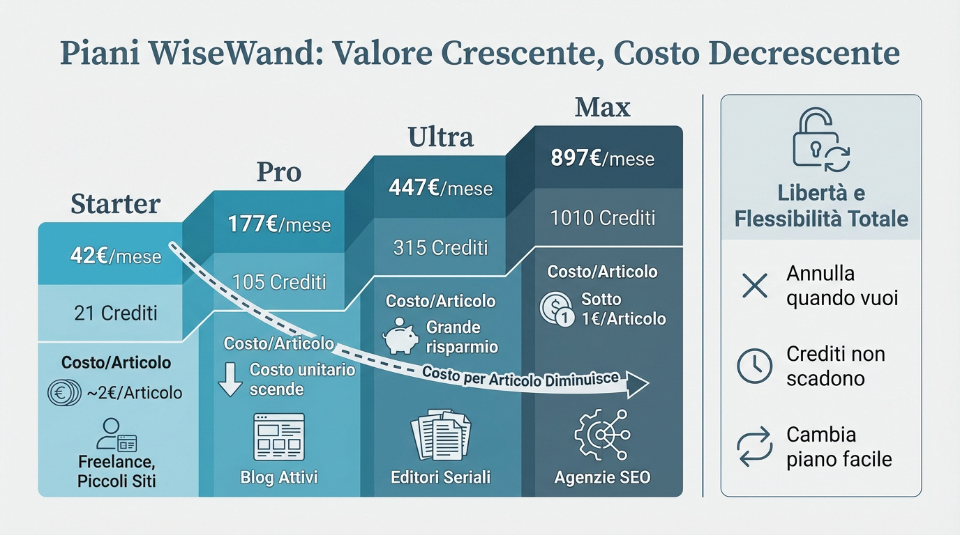 Tabella prezzi mensili WiseWand e costo per articolo