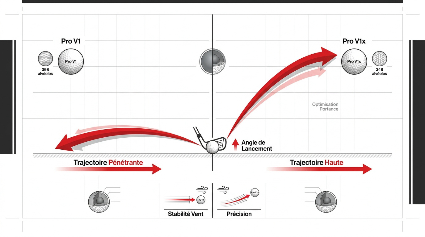 Comparaison des trajectoires Pro V1 et Pro V1x
