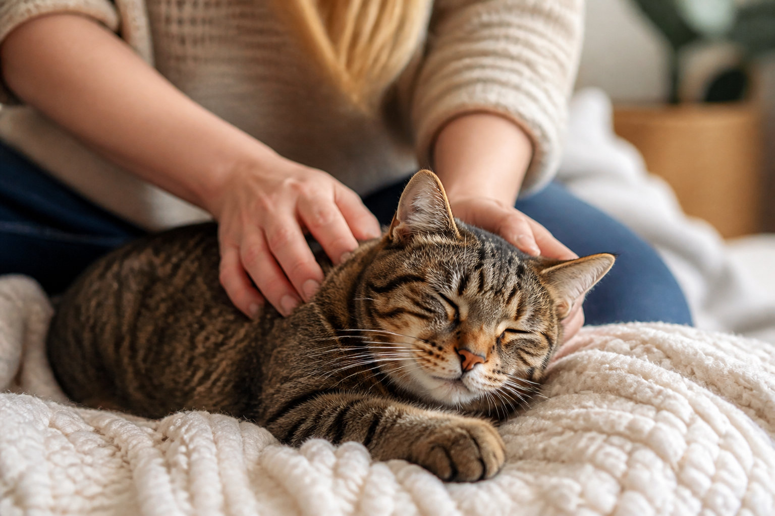 Chat détendu profitant d'un massage doux pour sa circulation