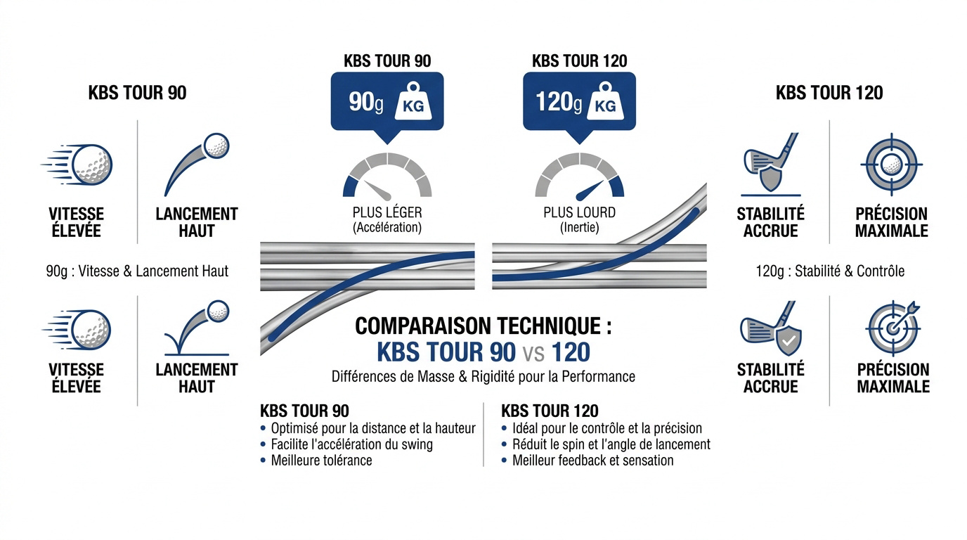 Comparaison technique des profils de shafts KBS Tour 90 et 120