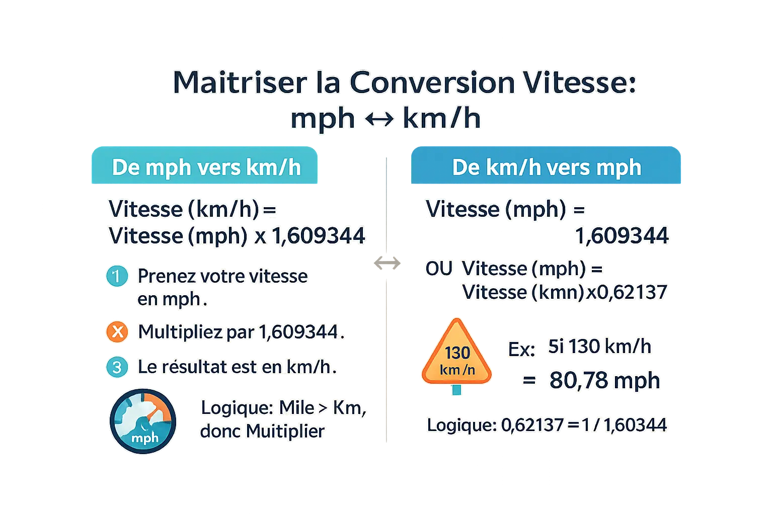 Tableau de conversion mph en km/h