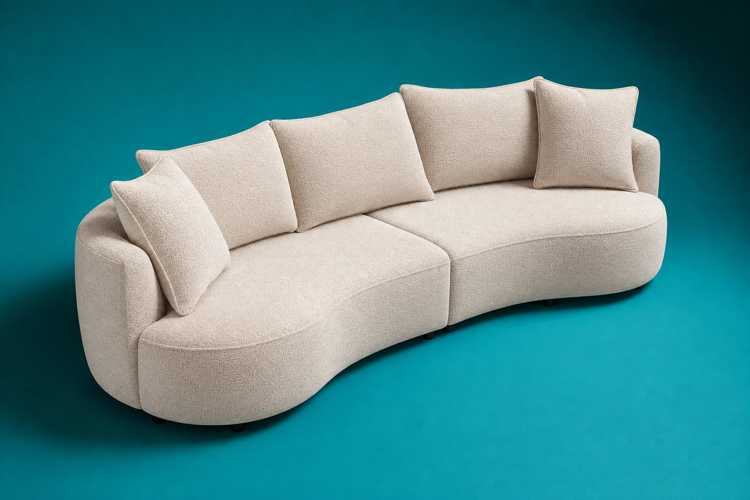 Canapé arrondi 4 places en tissu chenille beige - CEPRANO