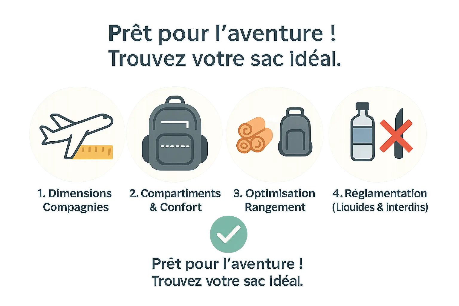 Illustration d'un sac à dos cabine ouvert avec rangement optimisé