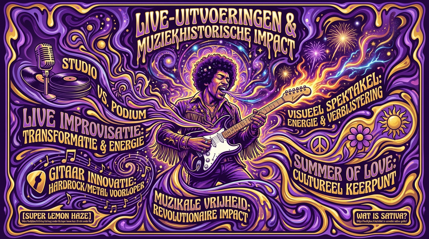 Infographic over de psychedelische invloed en technieken van Jimi Hendrix
