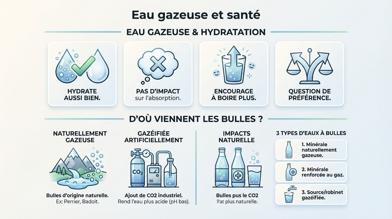 Eau gazeuse et sant&eacute; : hydratation et origine des bulles