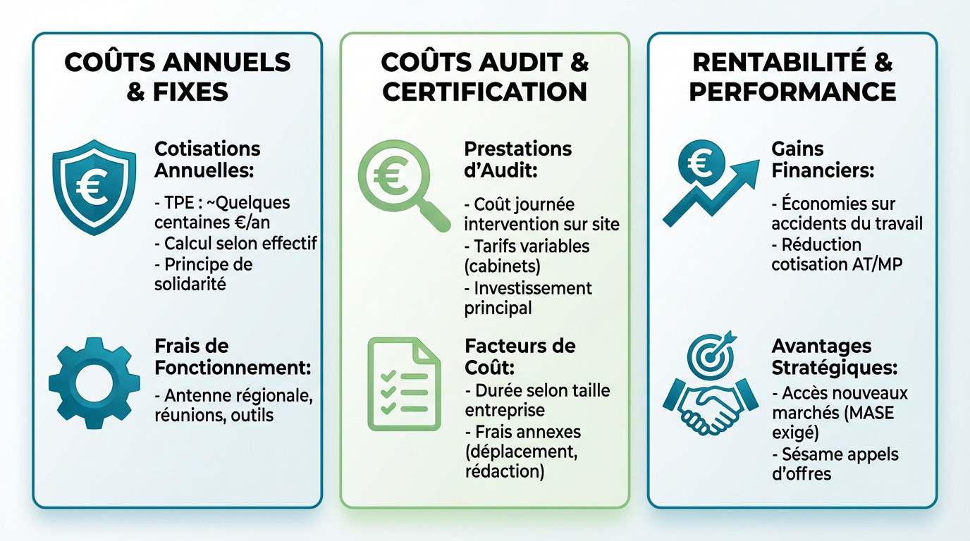 Infographie détaillant les coûts d'audit et la rentabilité financière de la certification MASE