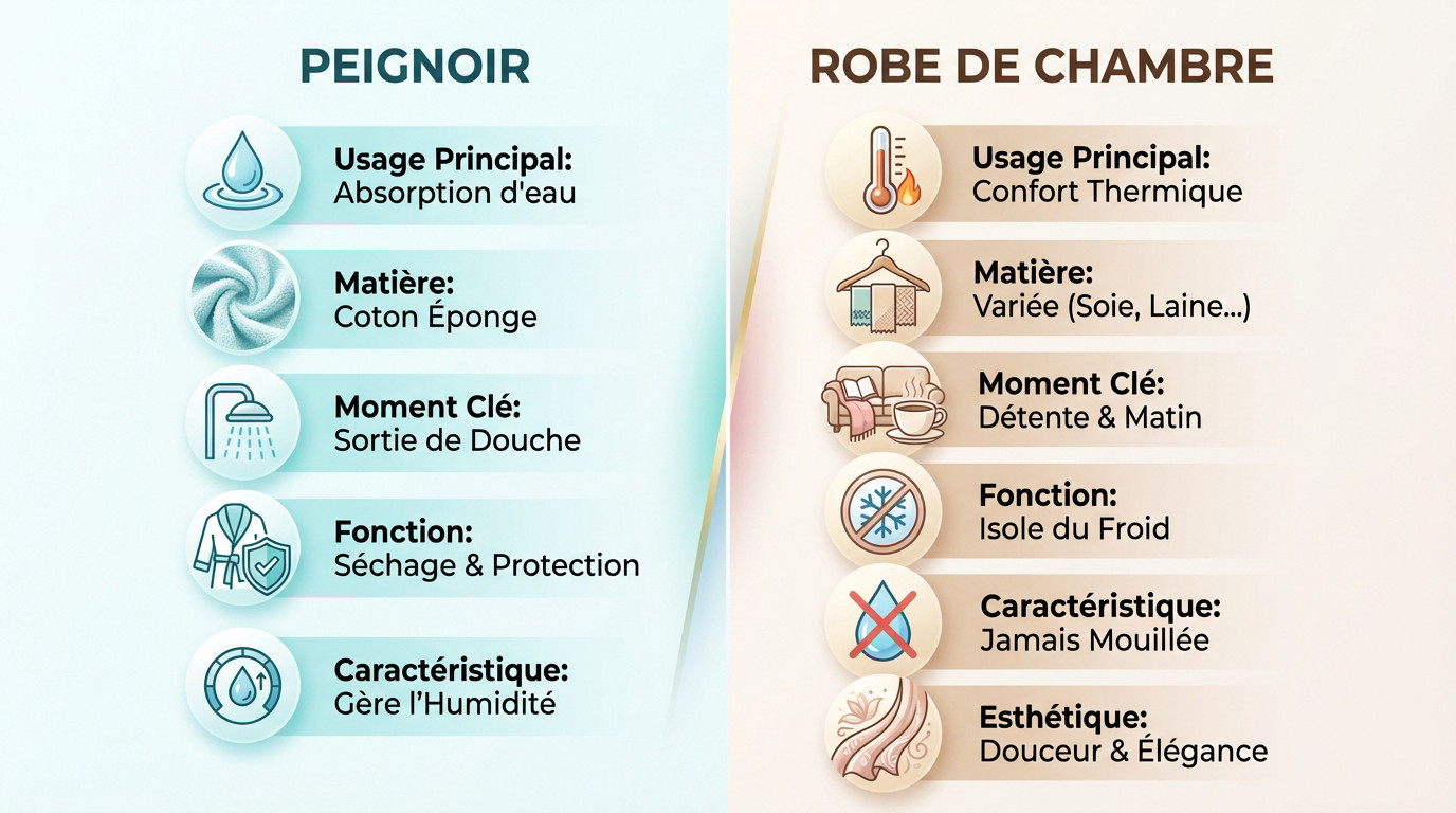 Comparaison entre un peignoir absorbant en coton et une robe de chambre confortable pour la maison