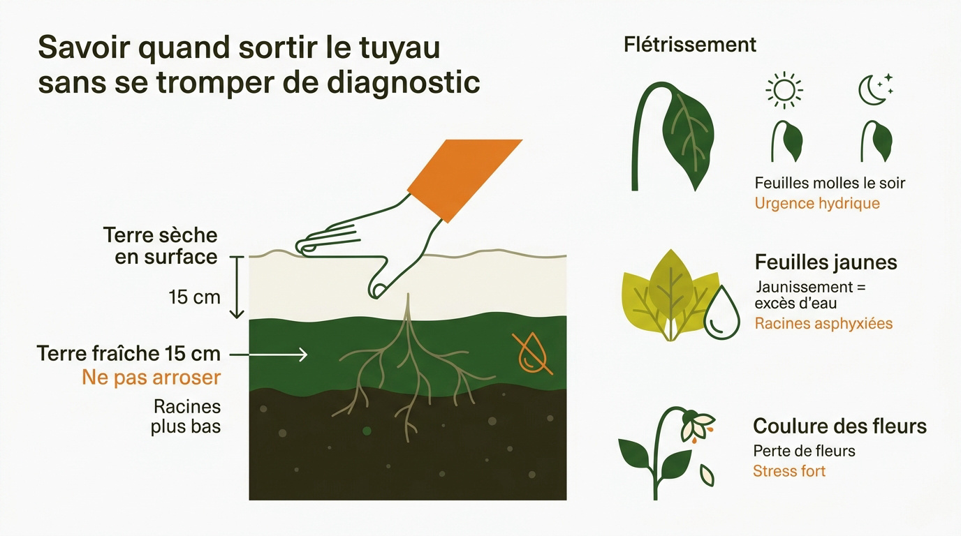 Vérification de l'humidité du sol en profondeur dans un jardin de piments