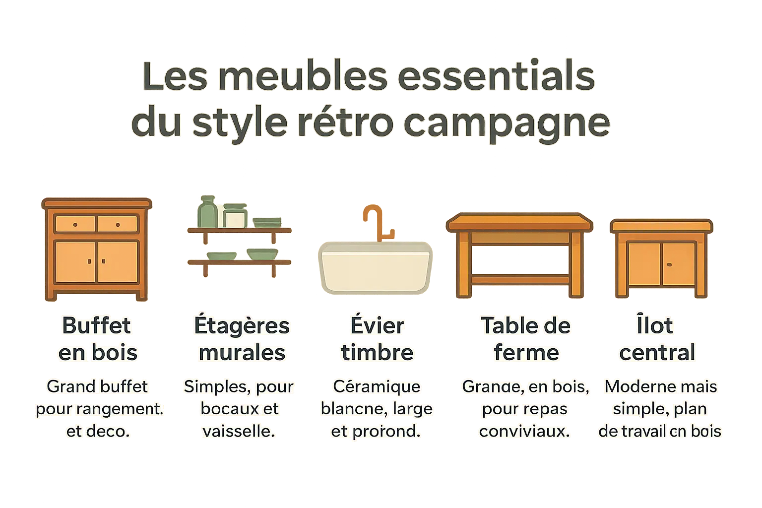 Meubles essentiels pour une cuisine rétro campagne