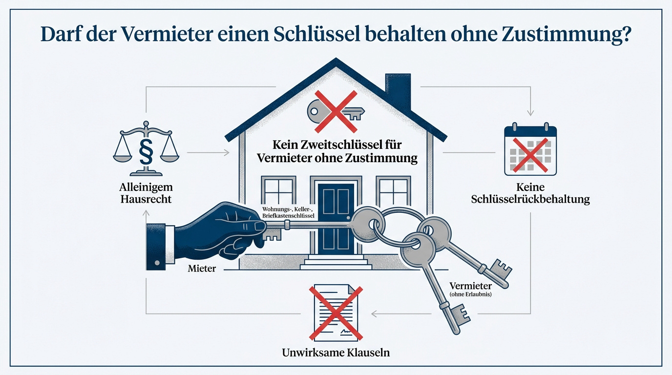 Vermieter übergibt Schlüsselbund an Mieter vor der Wohnungstür