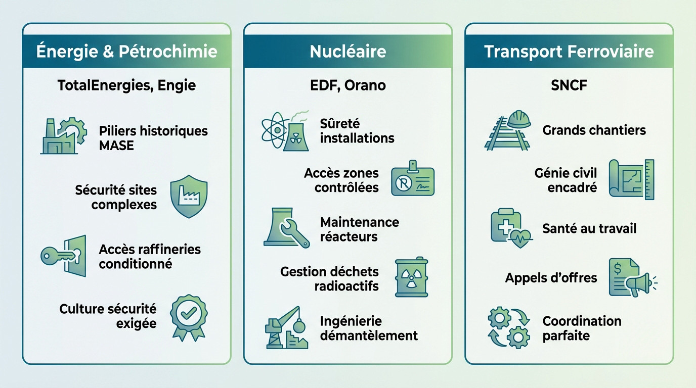 Infographie présentant les principaux secteurs d'application de la certification MASE en France