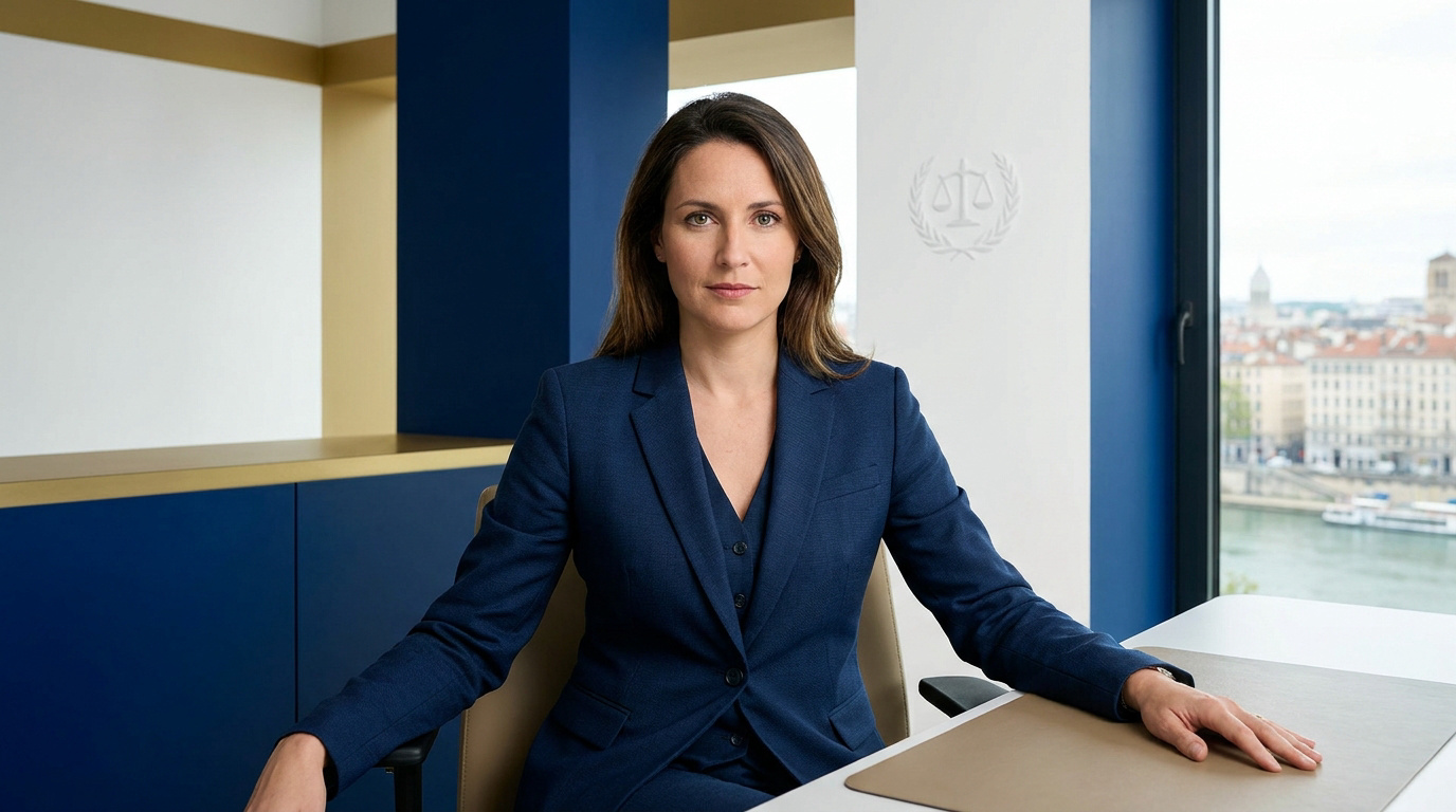 Portrait professionnel d'une avocate à Lyon exprimant confiance et expertise