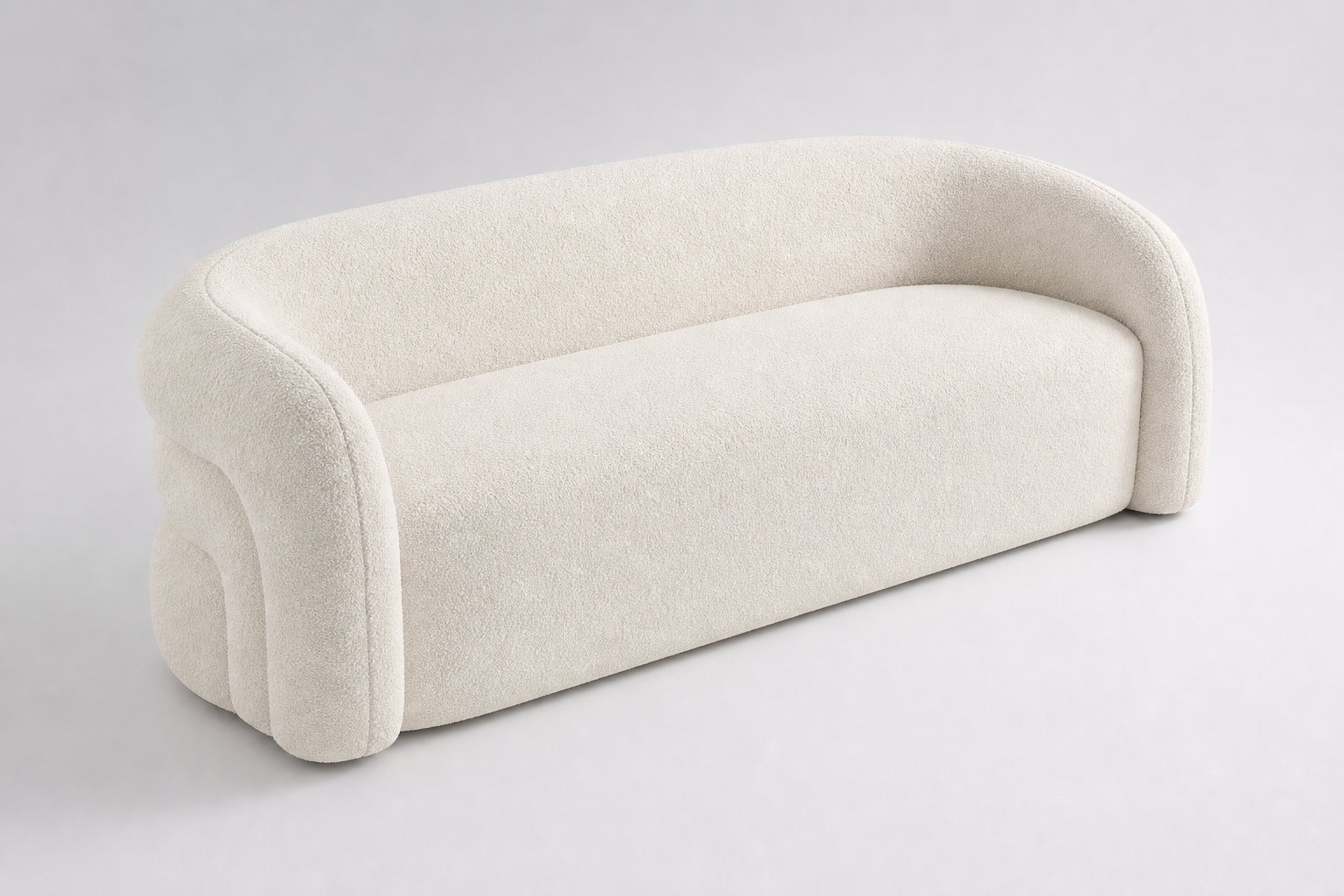 Canapé arrondi 3 places en tissu bouclette blanc - LAPIOTA