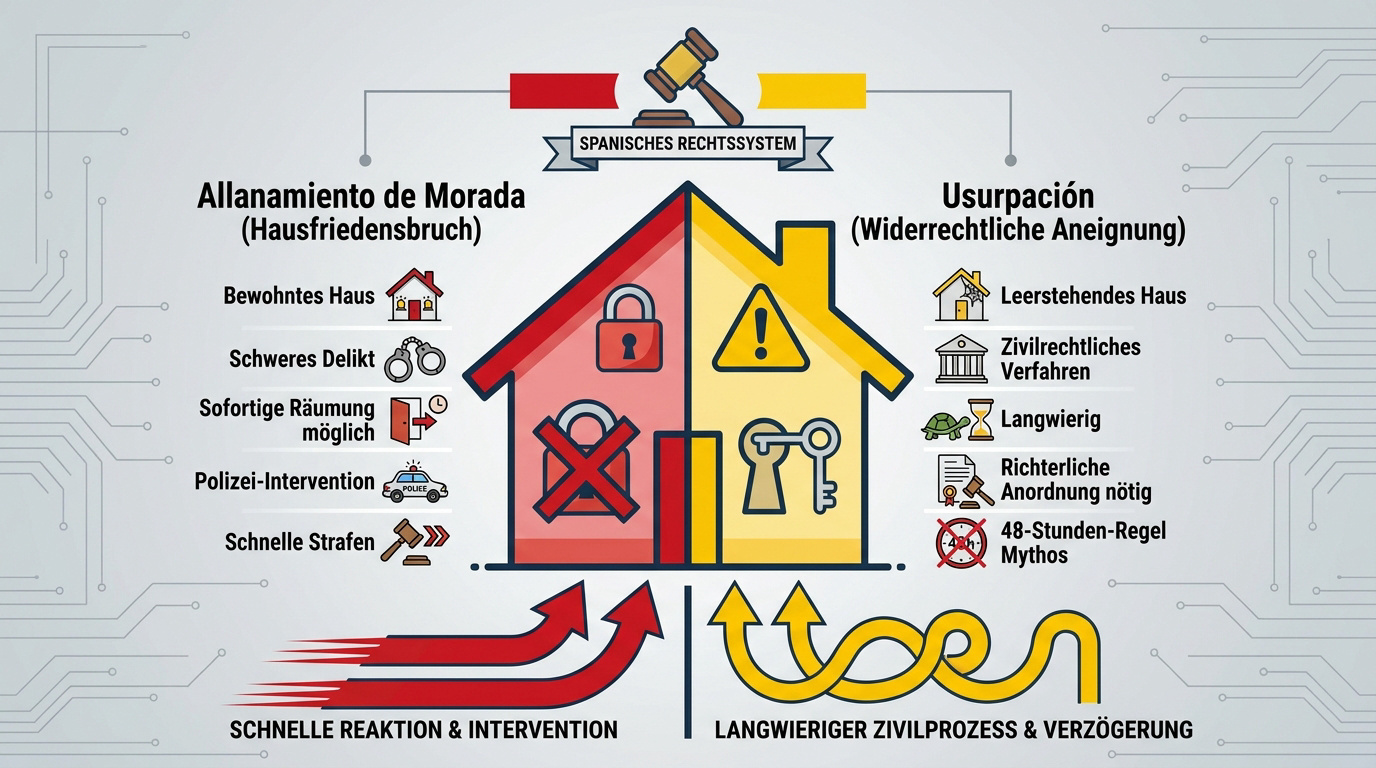 Rechtliche Unterschiede zwischen Hausfriedensbruch und Usurpation in Spanien