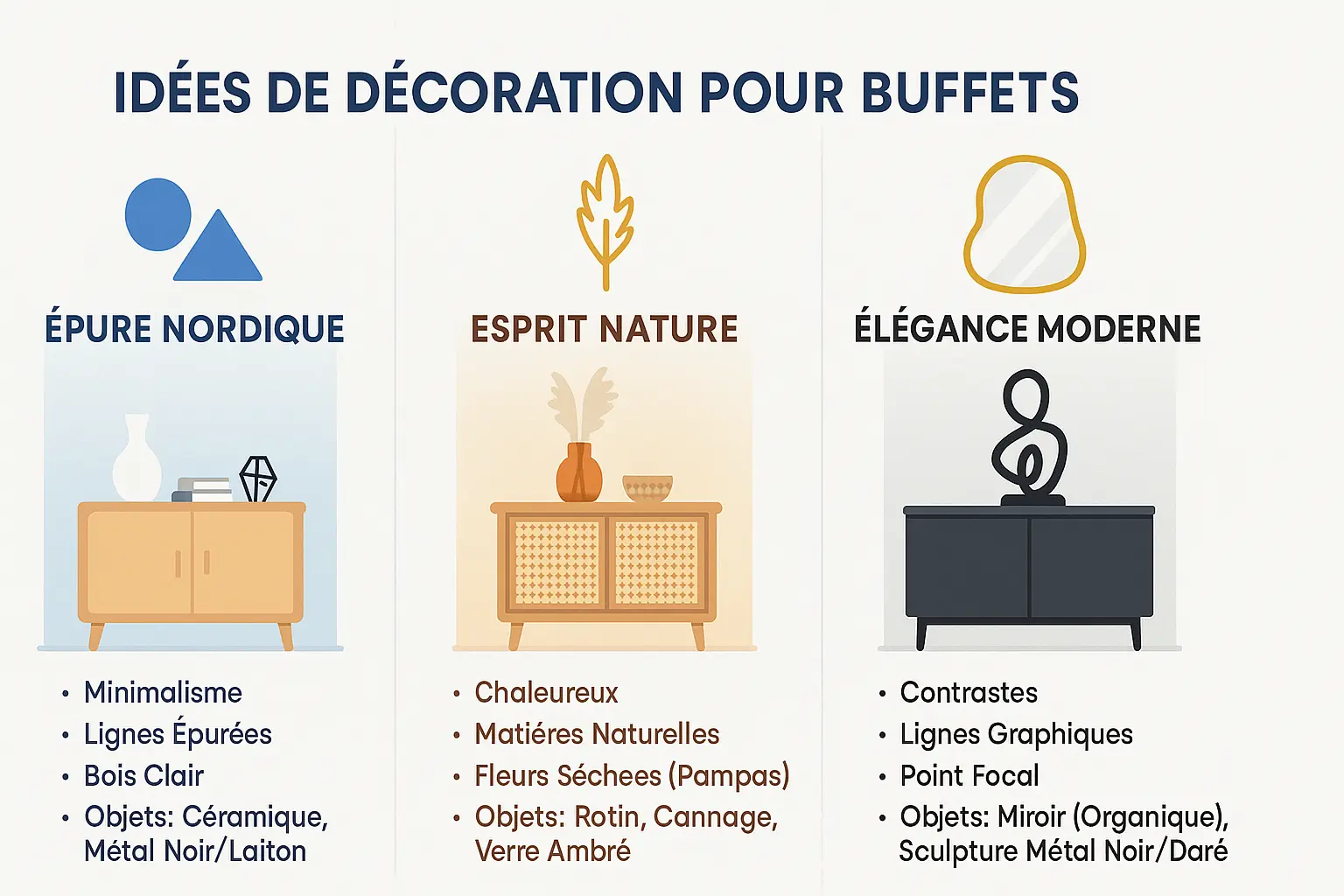 Illustration des styles de décoration pour buffet en bois