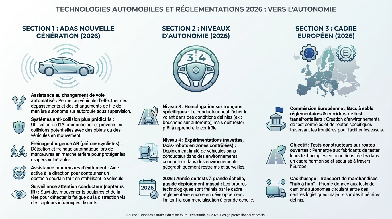 Véhicule autonome testant les nouvelles technologies ADAS et la connectivité sur route européenne