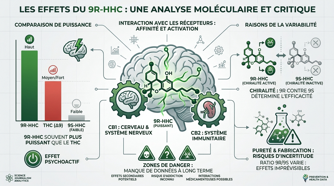 Schéma moléculaire comparatif entre l'isomère 9R-HHC et les récepteurs cannabinoïdes