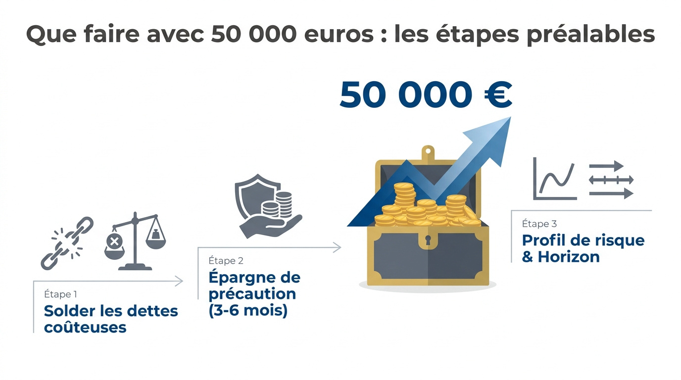 Graphique illustrant la répartition d'un capital de 50 000 euros entre épargne et investissement