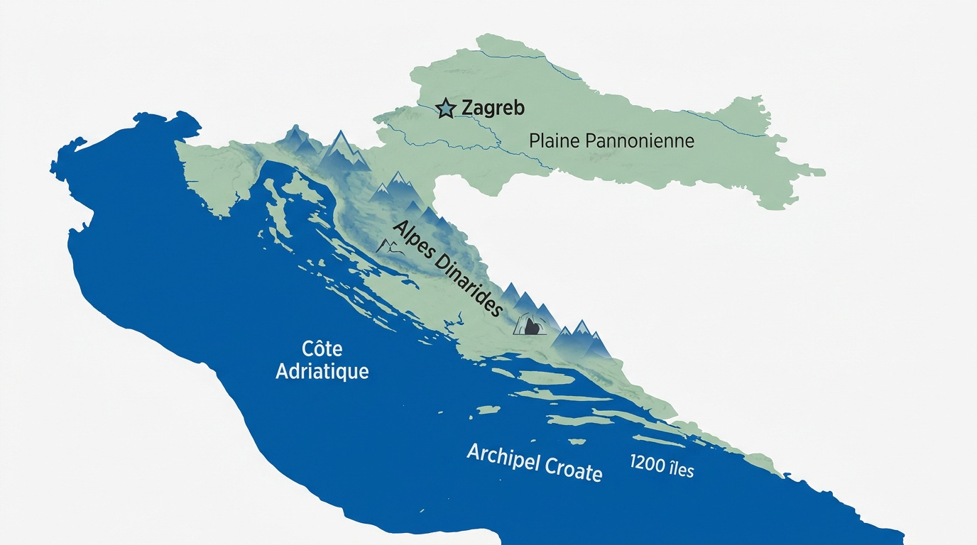 Carte du relief de la Croatie et de son littoral découpé