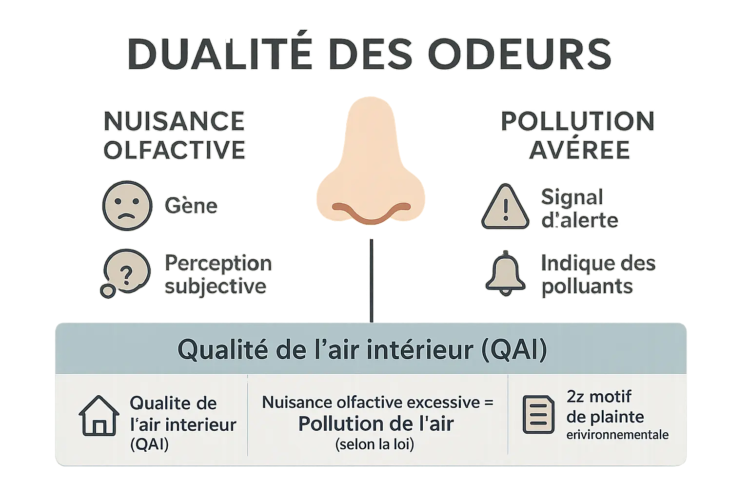 Représentation visuelle de la dualité entre nuisance olfactive et pollution de l'air intérieur