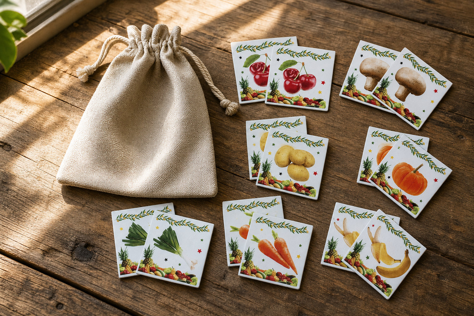 Jeu memory enfant en tissu fruits et légumes