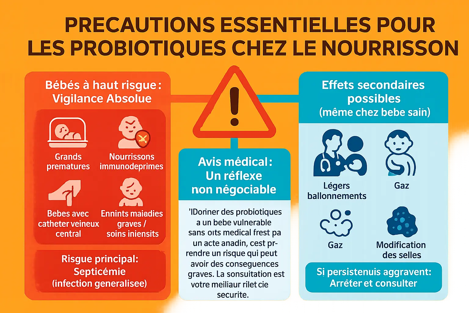 Schéma du microbiote intestinal d'un nourrisson avec zones sensibles à la translocation bactérienne
