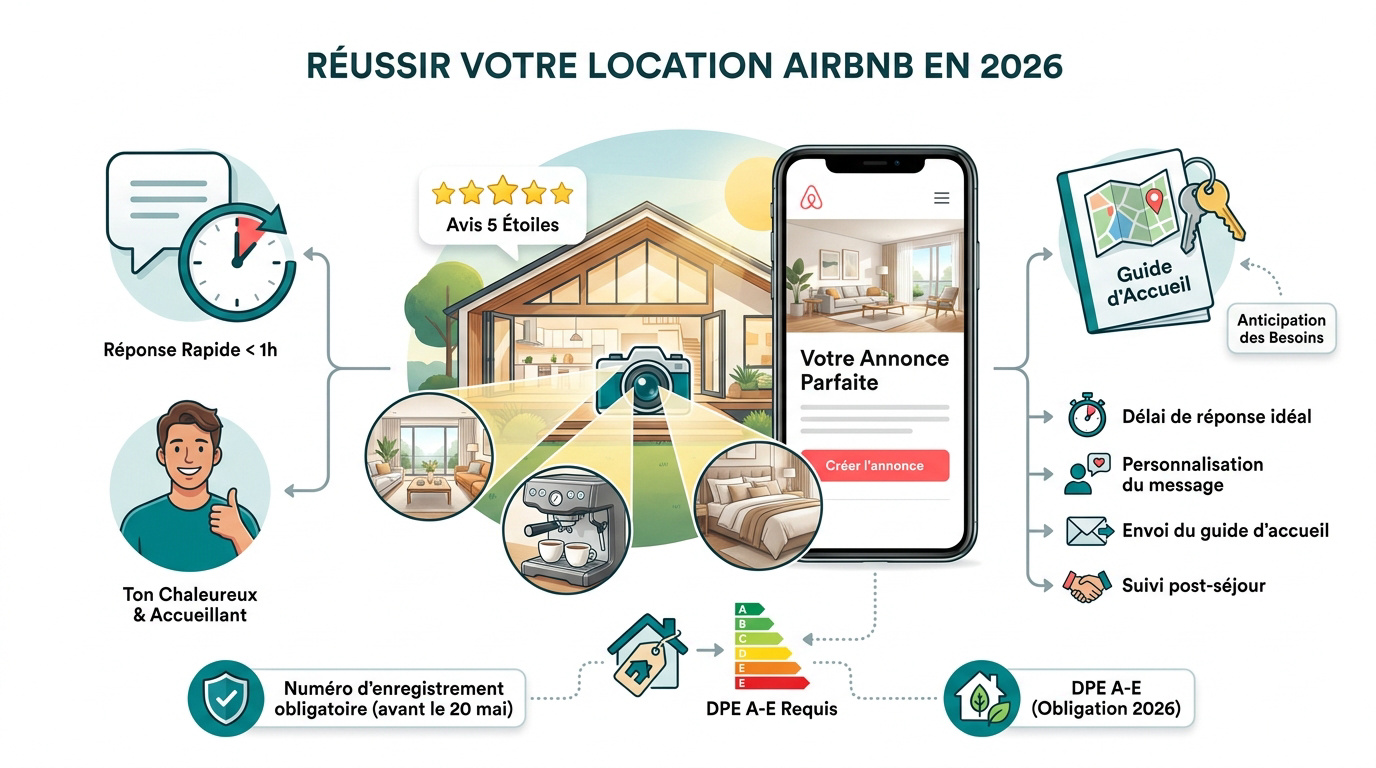 Intérieur d'un logement Airbnb moderne et lumineux préparé pour la location en 2026