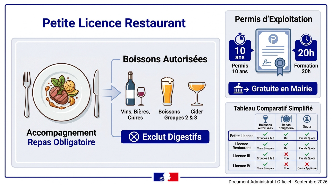 Table de restaurant avec verres de vin et permis d'exploitation