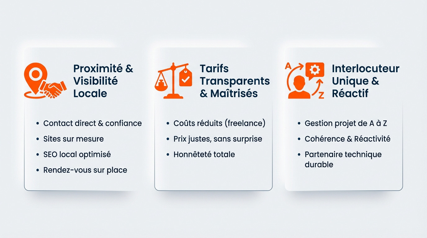 Atouts webmaster freelance La Limouzinière : proximité, tarifs et suivi