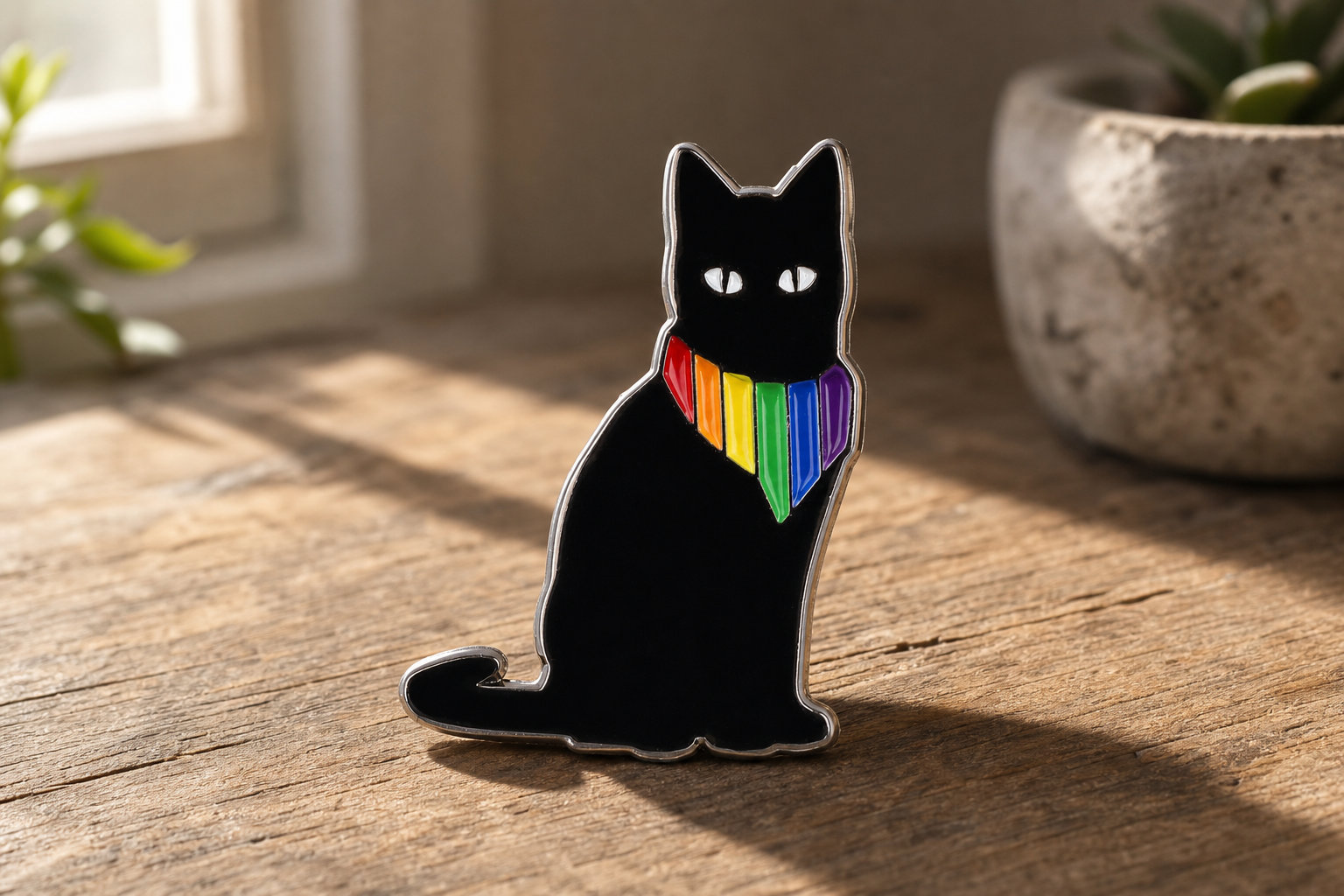 LGBTQ Black Cat Rainbow Pin: Rebellious Magic for Your Lapel